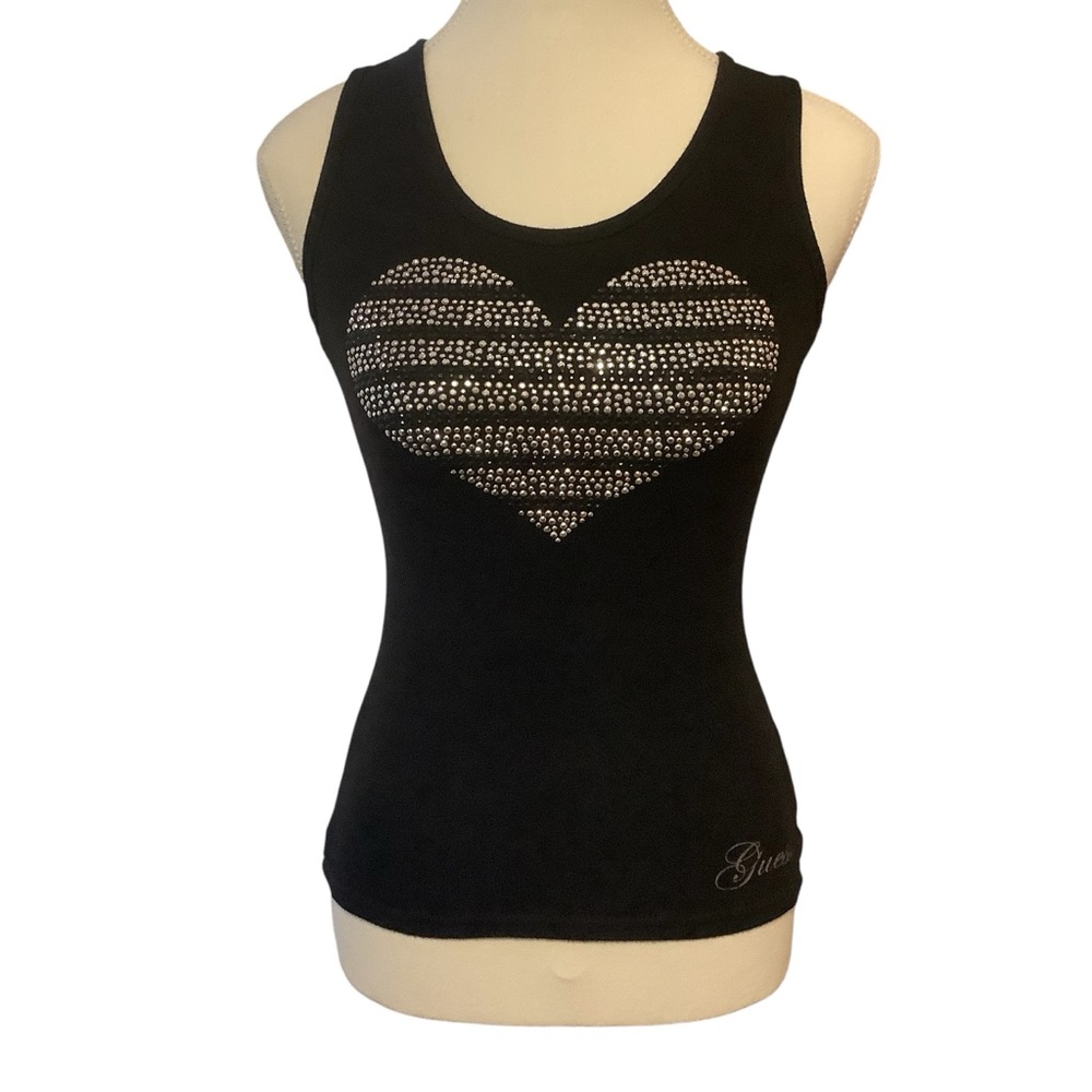 Guess Black Tank Top with Silver Heart Studs
